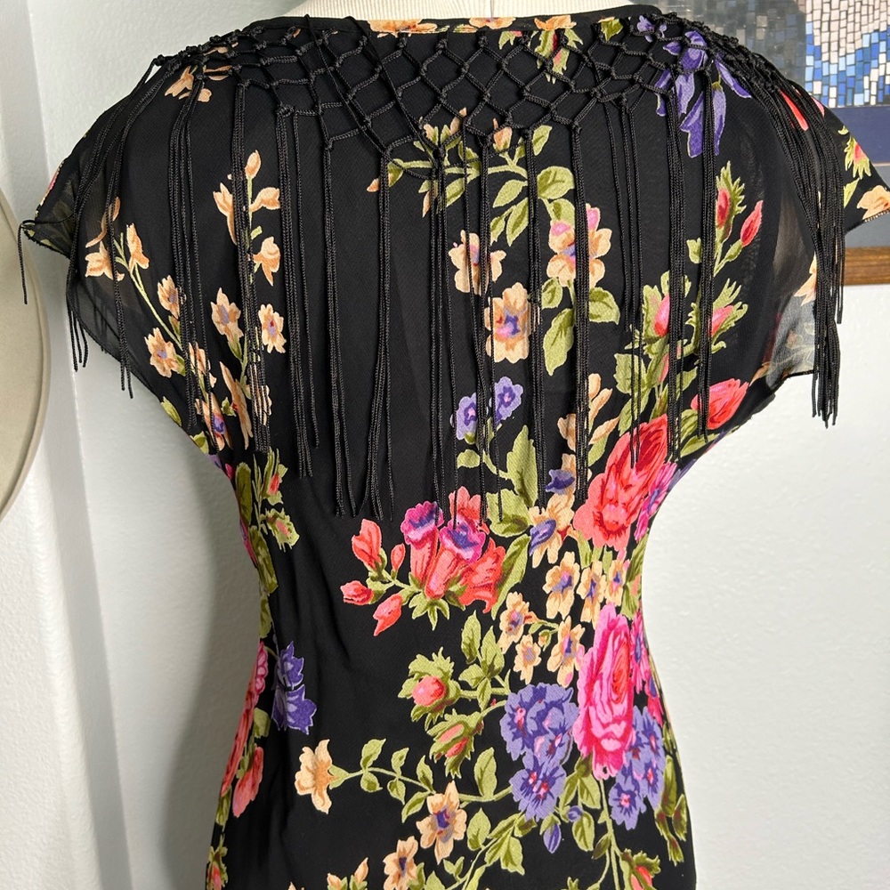 Vintage Late 90s Floral Dress with Fringr - Picture 7 of 9